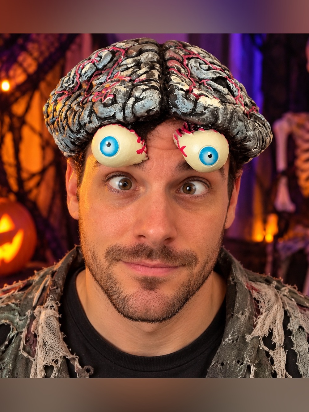 Vintage 2000 Disguise Inc Brain Eyeballs Halloween Skull Cap Y2K